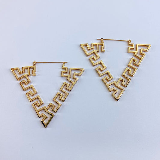 Triangle Shape Hoop Greek Symbol Earrings