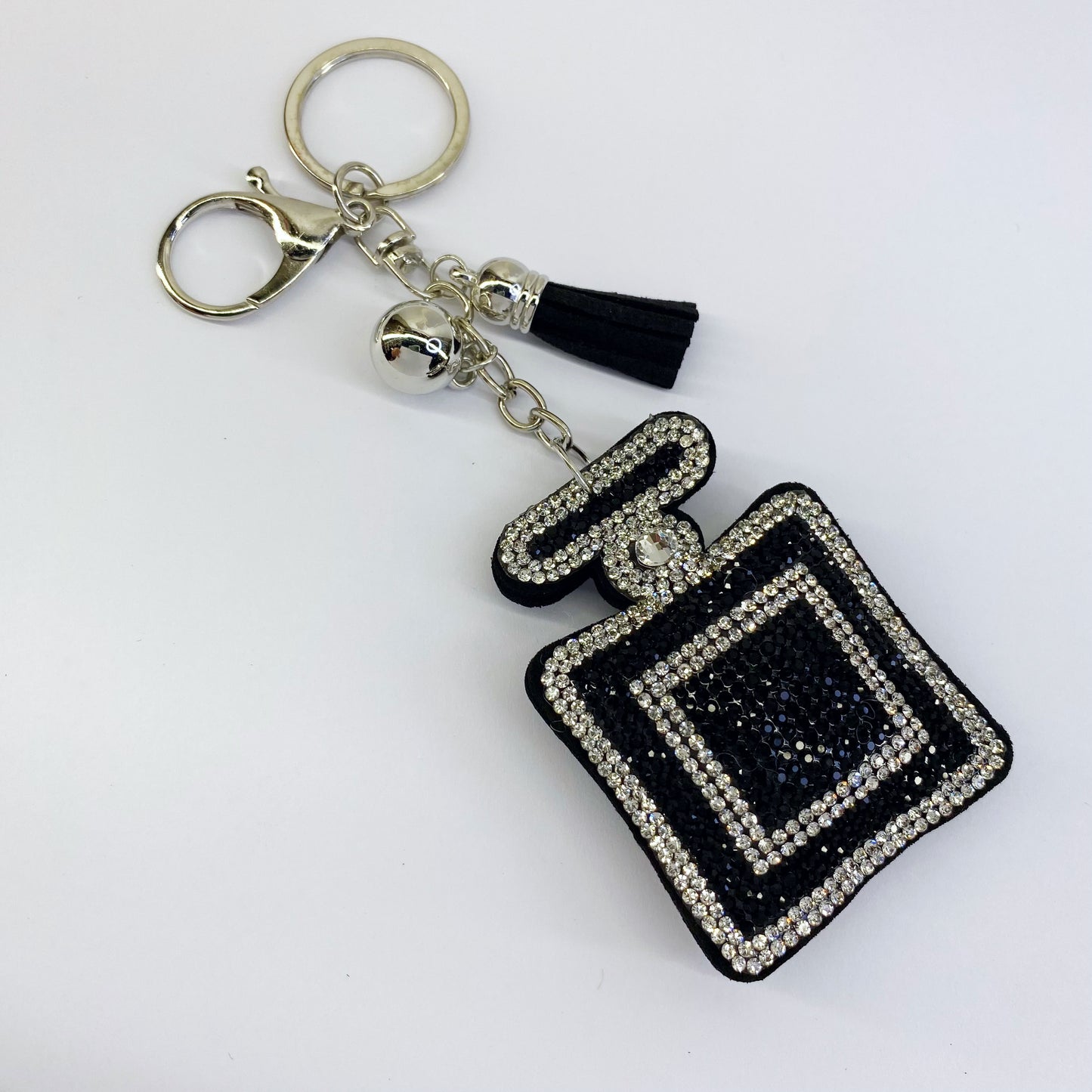 Rhinestone Perfume Bottle Keychain with charms