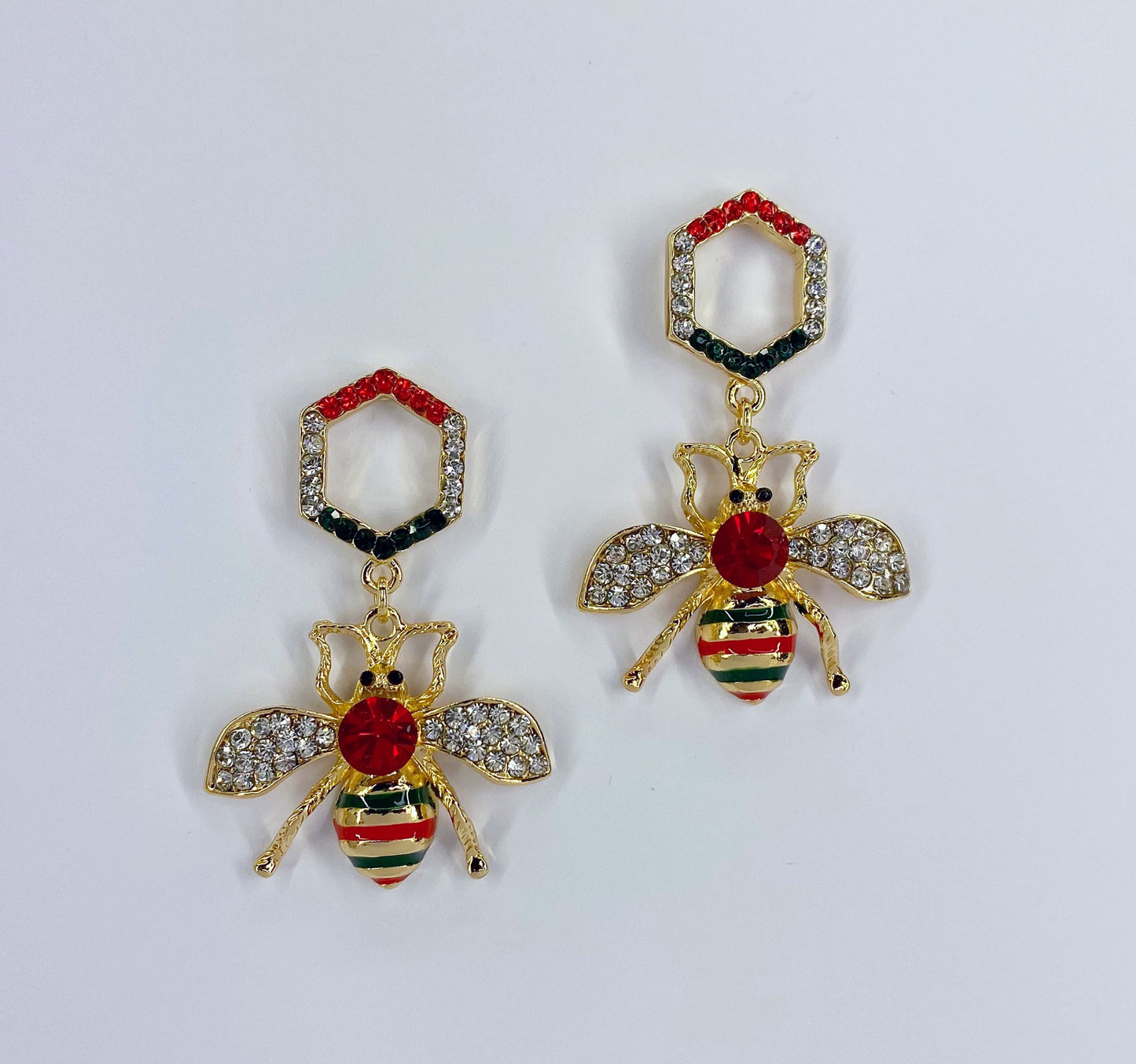 Drop Dangle Hexagon with Bee Earrings