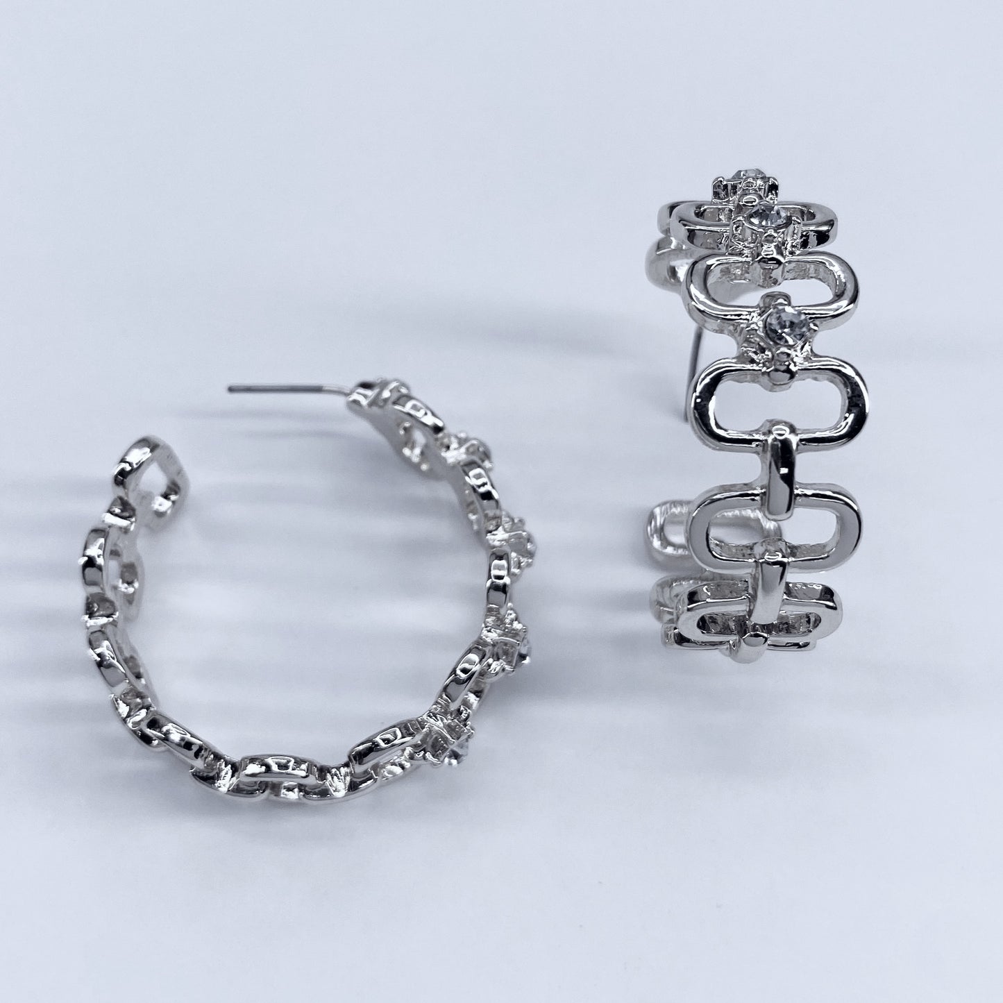 Link Hoop Earrings adorned with a beautiful stone or pearl
