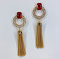 Circle Greek Key Symbol Earrings With Chain Tassel