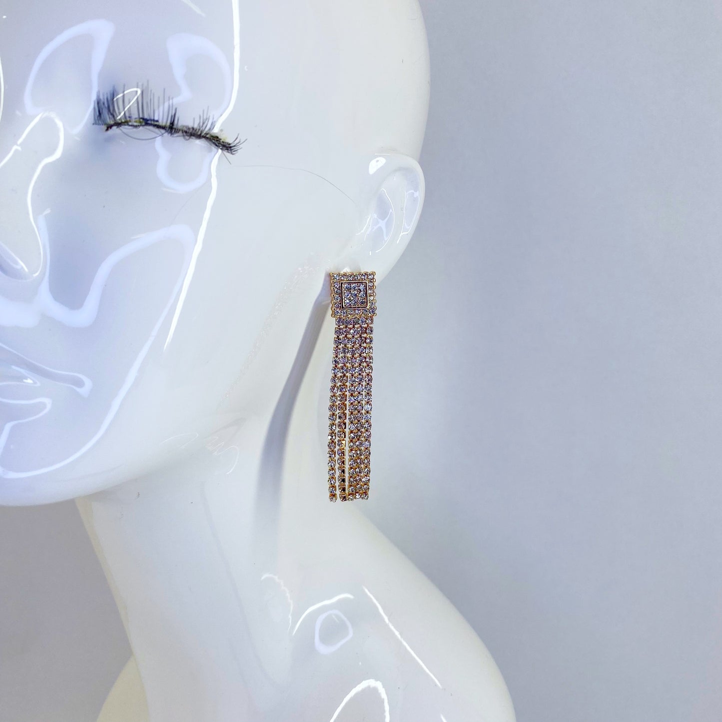 Post Back Rhinestone Tassel Earrings