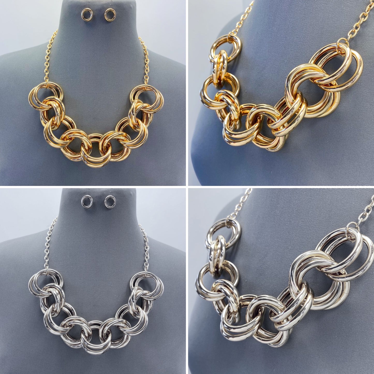 Multiple Rings Statement Necklace Set