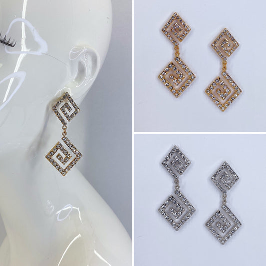 Double Square Spiral Rhinestone Earrings