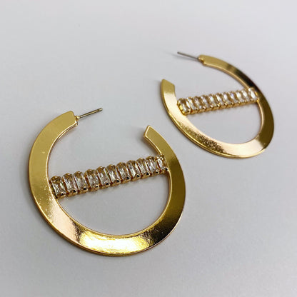 Flat Hoop Earrings with Rhinestones Earrings