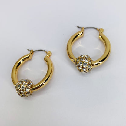 Gold Finish Small Hoop Earrings with Rhinestones or Pearls