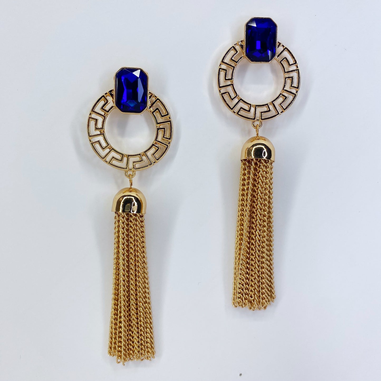 Circle Greek Key Symbol Earrings With Chain Tassel