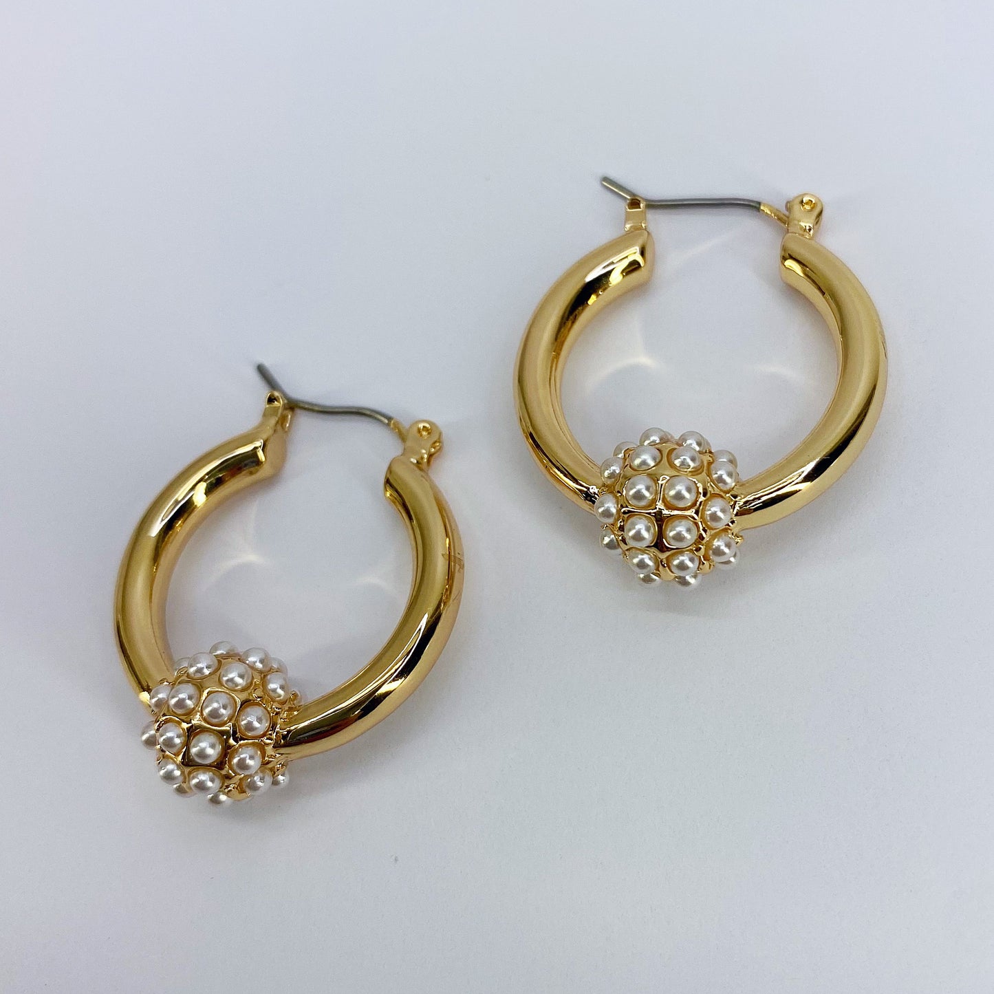 Gold Finish Small Hoop Earrings with Rhinestones or Pearls