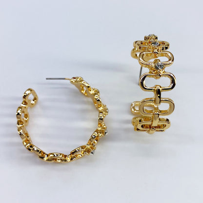 Link Hoop Earrings adorned with a beautiful stone or pearl