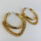 Gold Finish Hoop Earring with cuban Link Chain