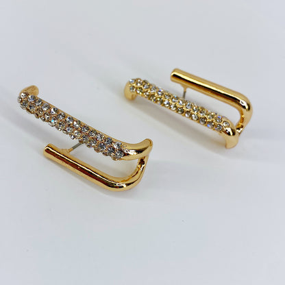 Clear Rhinestones Double Folded Bar Earrings