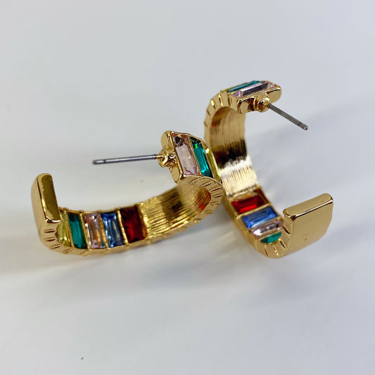 In and out Baguette Stones Small Hoop Earrings