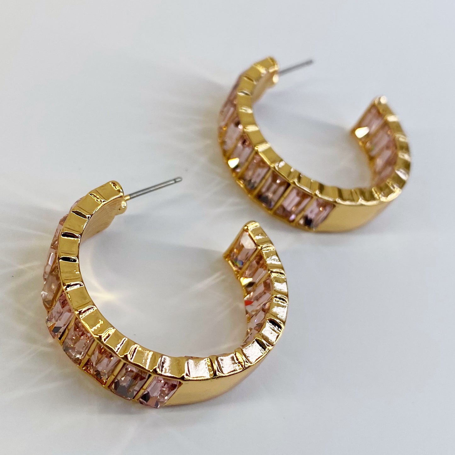 In and out Baguette Stones Small Hoop Earrings