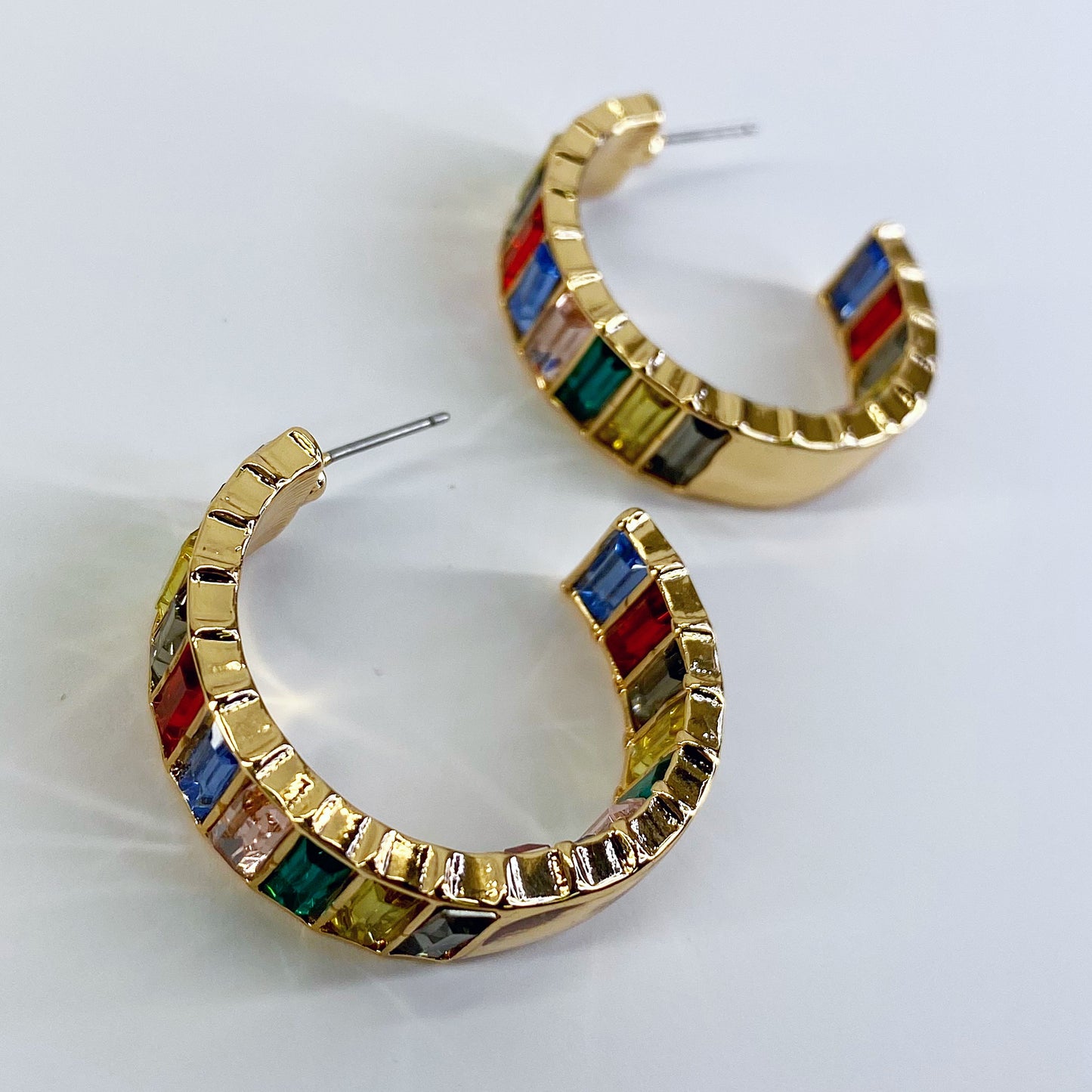 In and out Baguette Stones Small Hoop Earrings