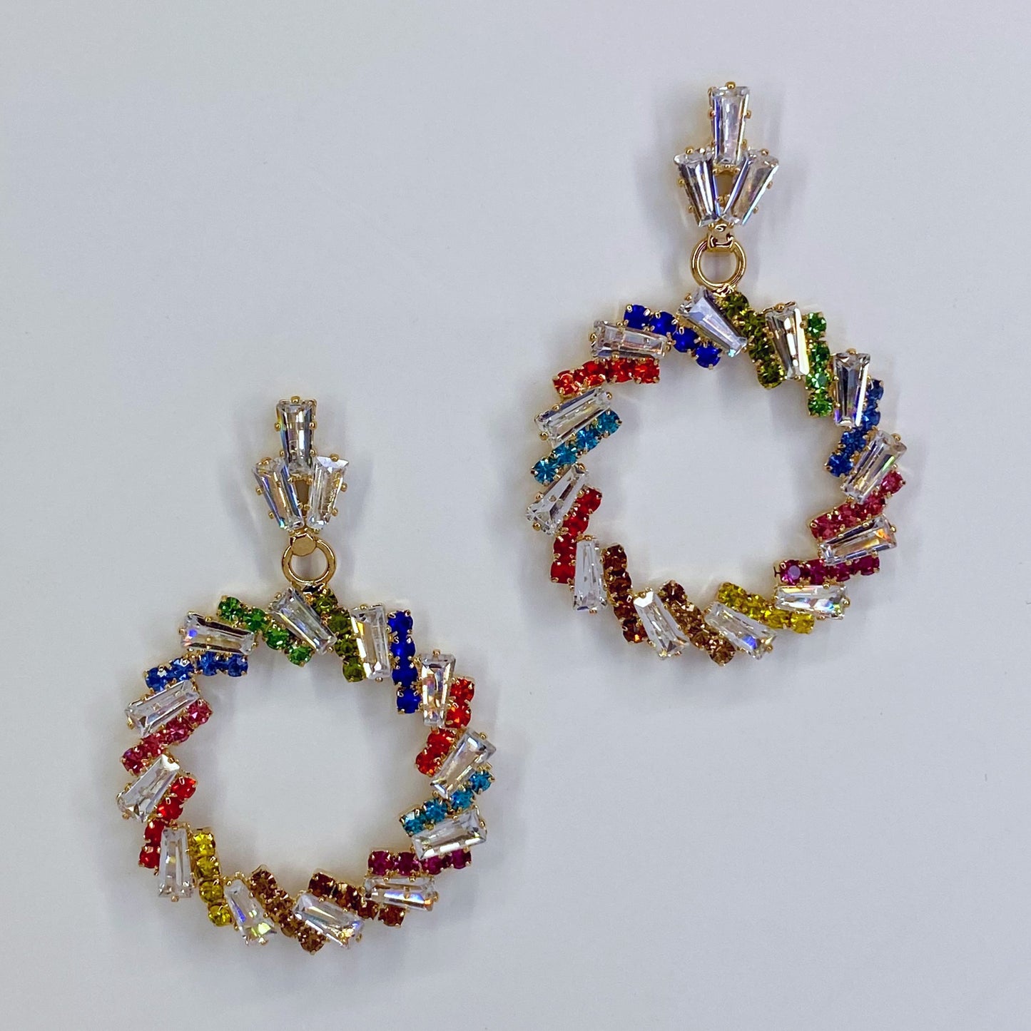 Post Back Gold Finish Multi Stones Round Earrings