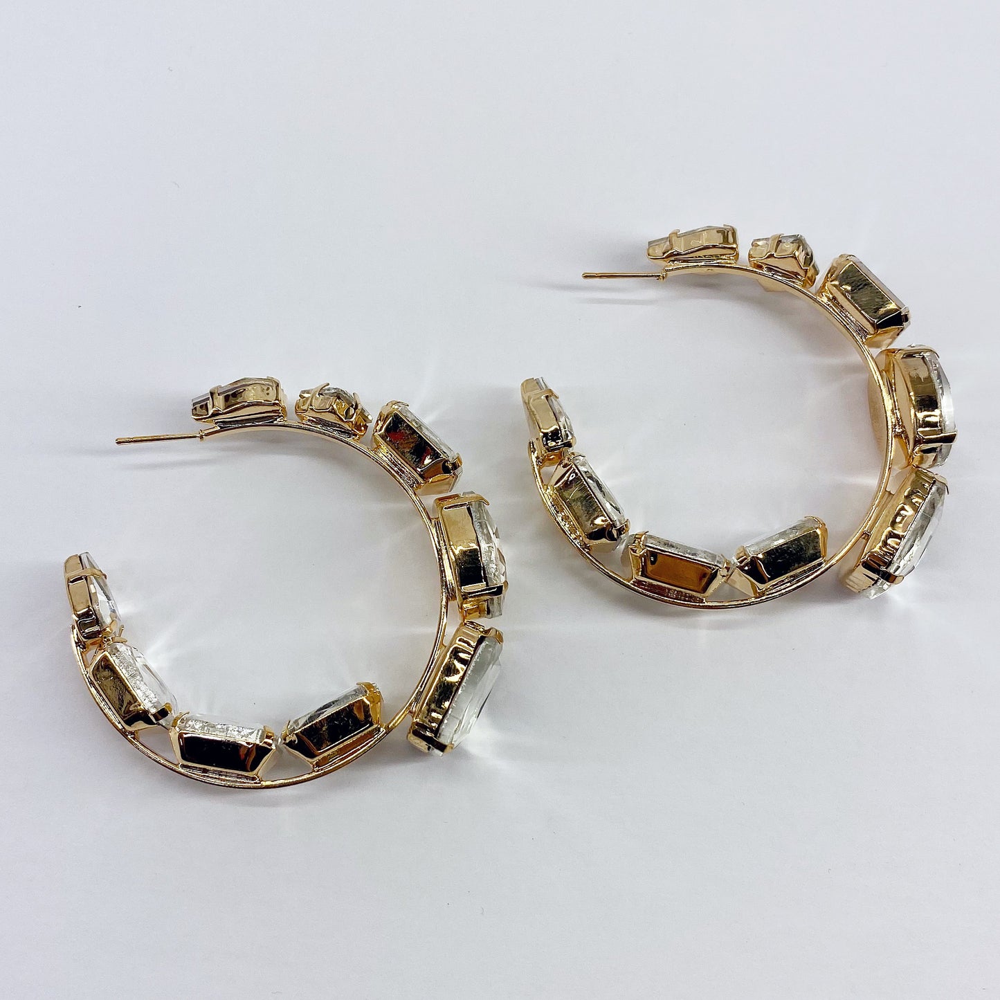 Gold Finish Hoop Earrings Chunky Rhinestone