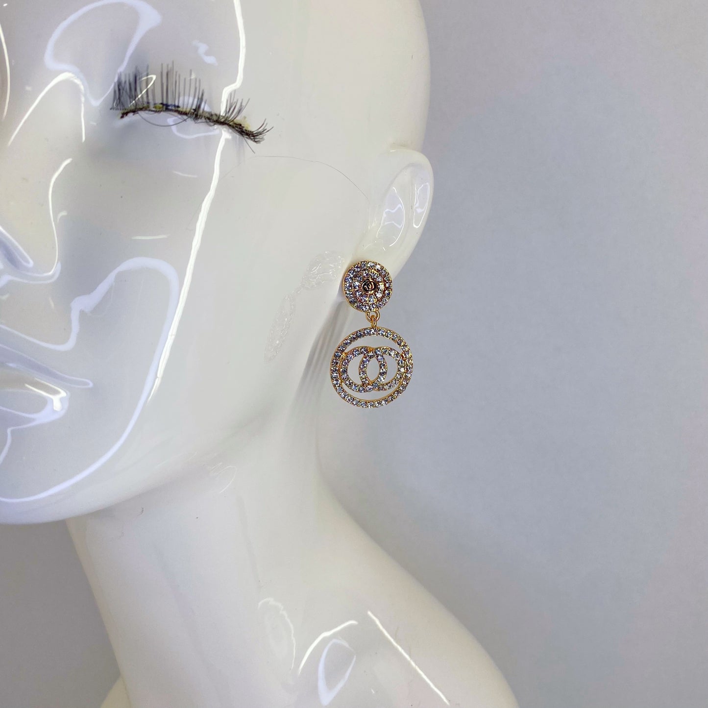Rhinestone Round Earrings Double O