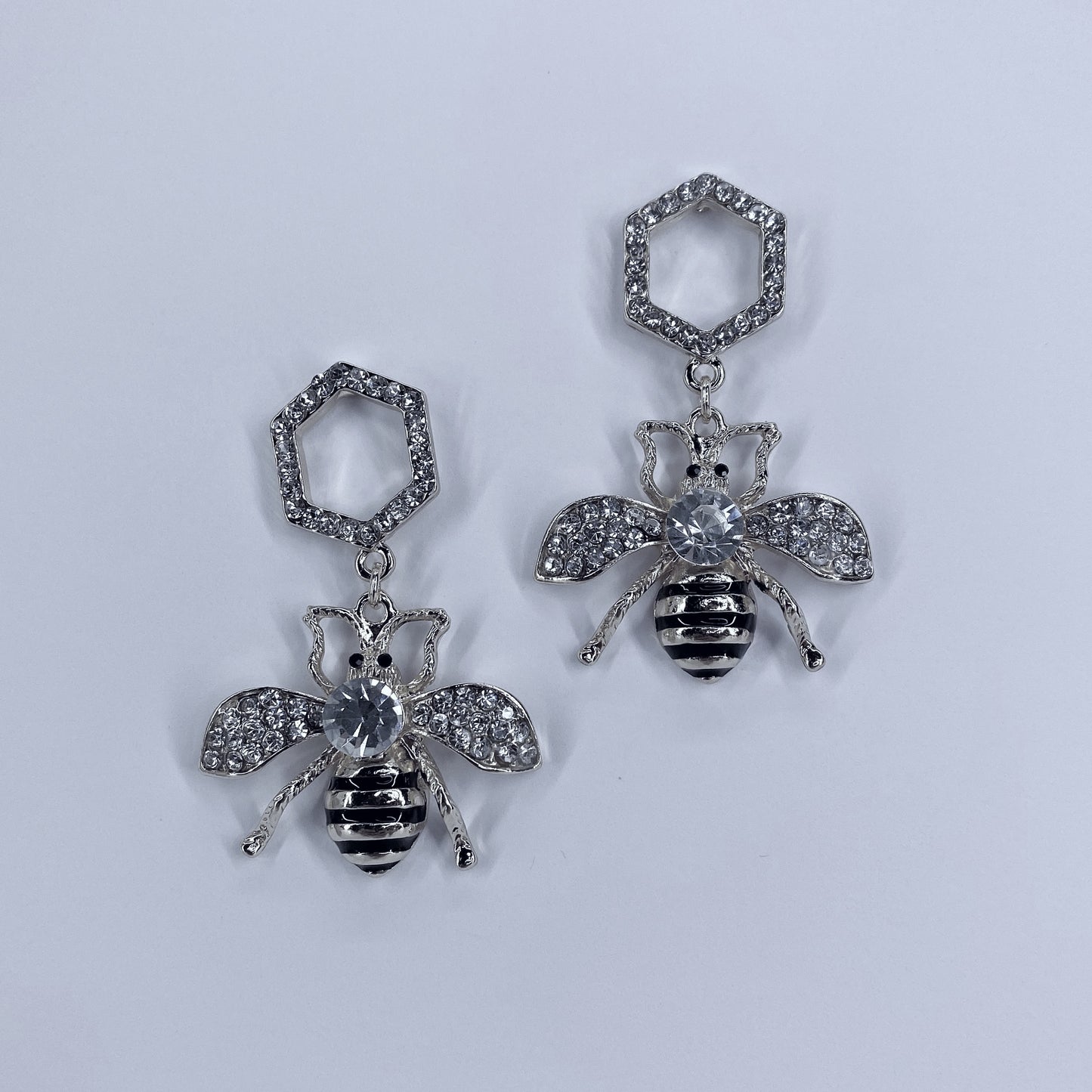 Drop Dangle Hexagon with Bee Earrings
