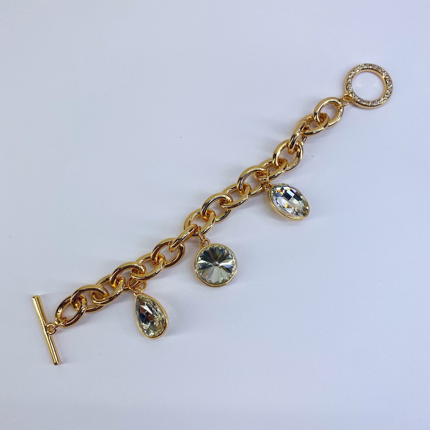 Rhinestone and Stone Dangles Chain Bracelet